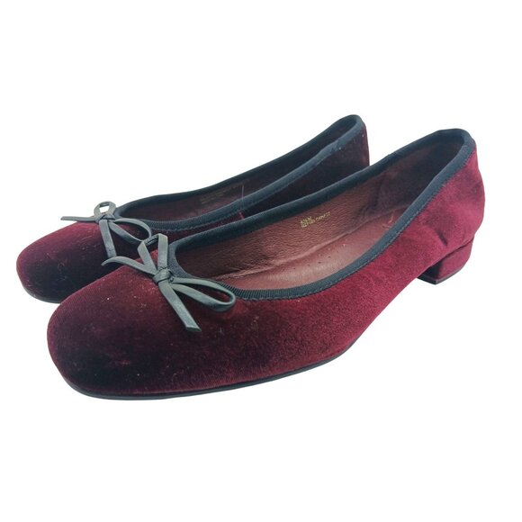 Ono Shoes - Born Ono Hallada Wine Velvet Ballet Flats Bow Shoes Size 8.5 Stacked Low Heel